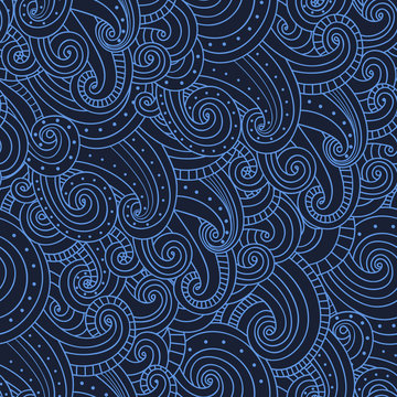 Vector seamless pattern with hand drawn waves in oriental style