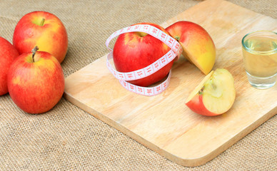 apple juice and measuring tape