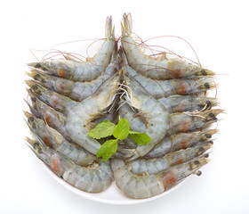 raw shrimps on white background