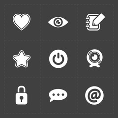 Six white  flat social icons set on dark background