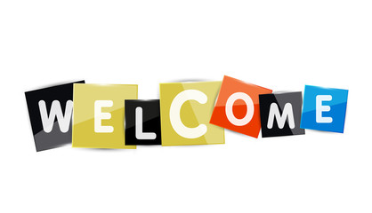 Welcome word with each letter on separate square plate