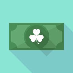 Long shadow banknote icon with a clover