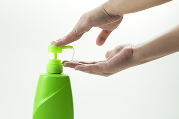 Close up Plastic bottle of skin care product on white background