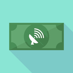 Long shadow banknote icon with a satellite dish