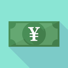 Long shadow banknote icon with a yen sign