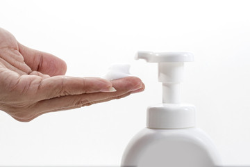 Fototapeta na wymiar Close up Plastic bottle of skin care product on white background