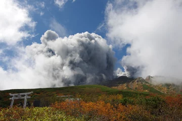 Papier Peint photo Lavable Volcan Peur de l& 39 éruption du mont Ontake