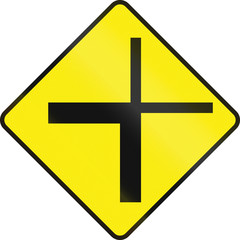 Irish road warning sign - 4-way Intersection ahead