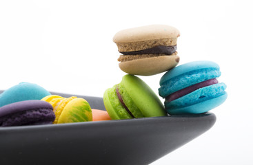 traditional french colorful macarons  on plate