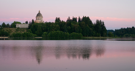 Fototapeta na wymiar Government Building Capital Lake Olympia Washington Sunset Dusk