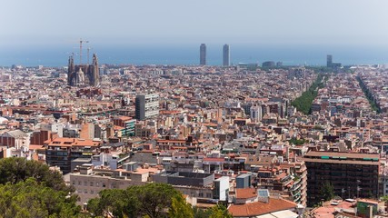 views over barcelona from park guell on the mountains