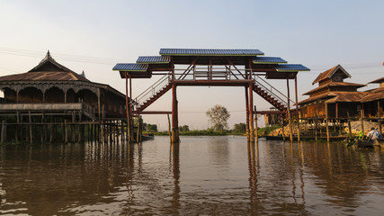 A fishing village on stilts on Inle lake in Burma