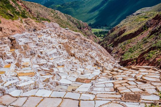 salinas de maras near cuzco on a sunny day