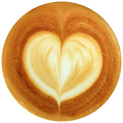 Latte art coffee isolated in white background