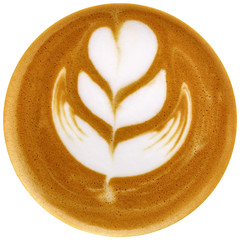 Latte art coffee isolated in white background