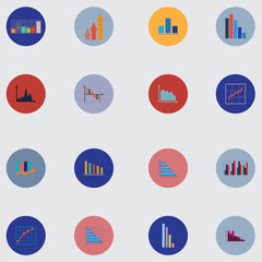 Graphs, pie charts. Items for business, statistics and reports. Flat