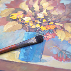Fototapeta premium Autumn Still Life And Brush