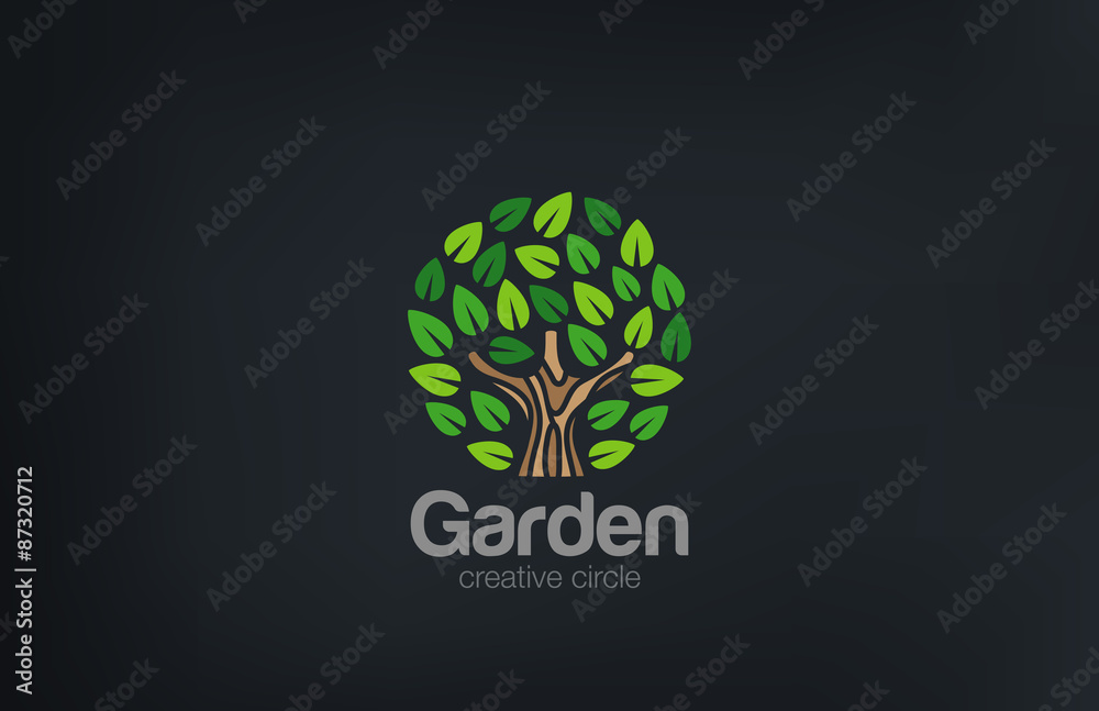 Poster Abstract Green Tree Logo Circle shape design vector template. ..