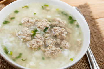 Rice porridge with minced pork.