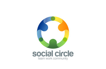 Social Team work Logo design vector template with abstract chara