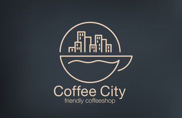 Coffee shop Logo design lineart vector template...Cityscape on S