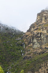 Mountain landscape with waterfall in the middle