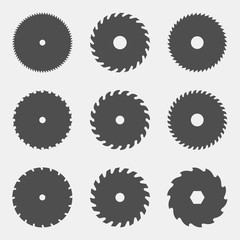 vector set of different black silhouettes of circular saw blades
