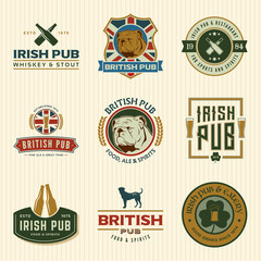 vector set of irish and british pub labels, badges and design el