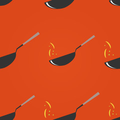 Wok restaurant. Pan seamless pattern. 