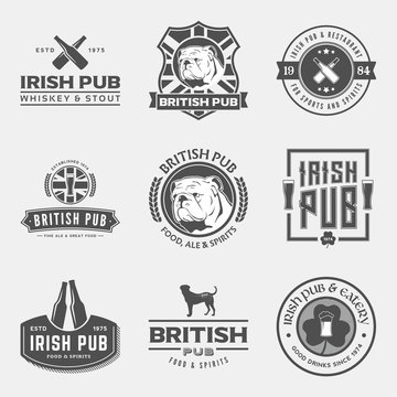 vector set of irish and british pub labels, badges and design el