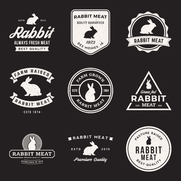 vector set of premium rabbit meat labels, badges and design elem