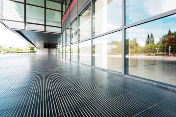 modern building glass wall and empty path
