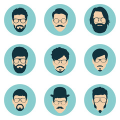 set of hipster avatars for social media or web site. man face ic