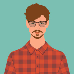 flat hipster character. stylish young guy with glasses. avatar i