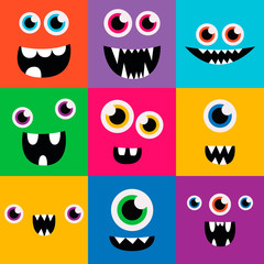 cartoon monster faces vector set. cute square avatars and icons