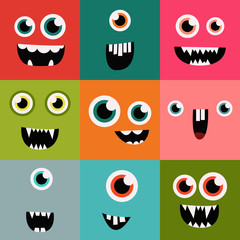 cartoon monster faces vector set. cute square avatars and icons