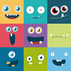 cartoon monster faces vector set. cute square avatars and icons