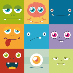 cartoon monster faces vector set. cute square avatars and icons