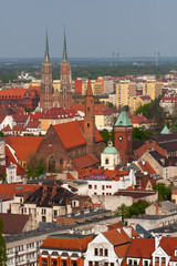 Aerial view to the architecture of Wroclaw, Poland.