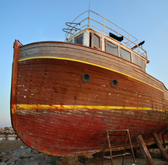 Old boat under repair in dry dock.,Island  Murter, Croatia.
