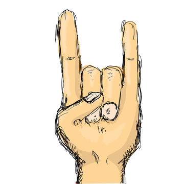 vector doodle hand sign rock n roll music