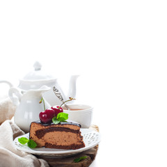 Piece of delicious chocolate mousse cake