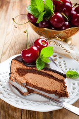 Piece of delicious chocolate mousse cake