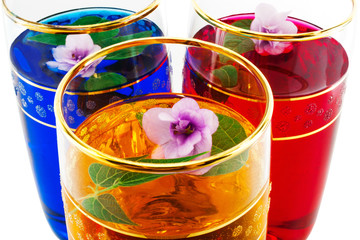 drink three colors of flowers, close-up, yellow