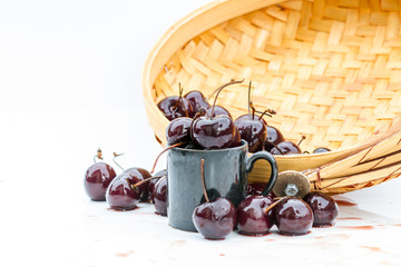 Frozen cherry berries on the table