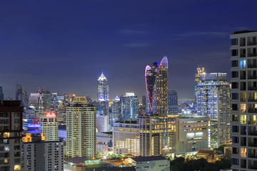 Bangkok office building riverside at sunset, before Night Falls