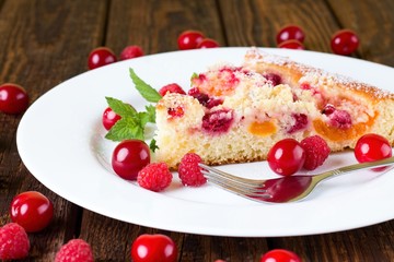 Fruit pie with cherries and raspberries