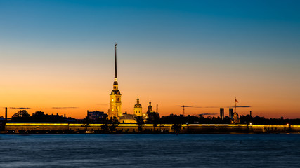 Peter and Paul Fortress in Saint-Petersburg in twilight