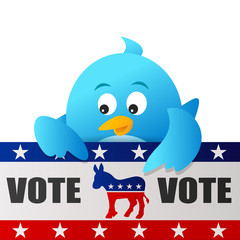 Blue Bird Vote for Democrat sign on white background