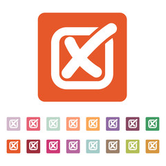 The check icon. Checkmark and checkbox, no, voting symbol. Flat